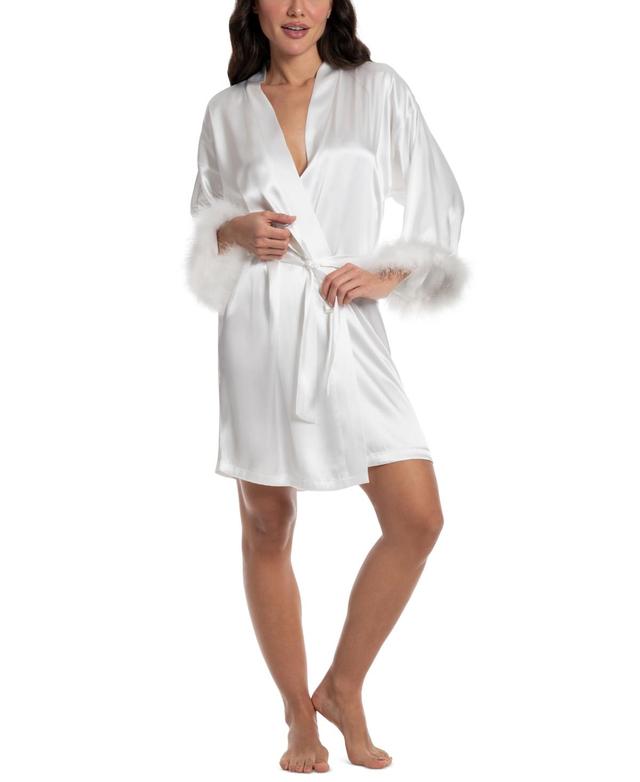 Linea Donatella Womens Satin Feather-Trim Bride Robe Product Image