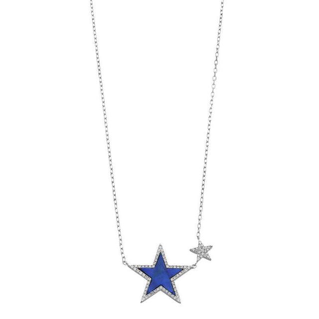 Ava Blue 14k White Gold Lapis & 1/5 Carat T.W. Diamond Star Pendant Necklace, Womens Product Image