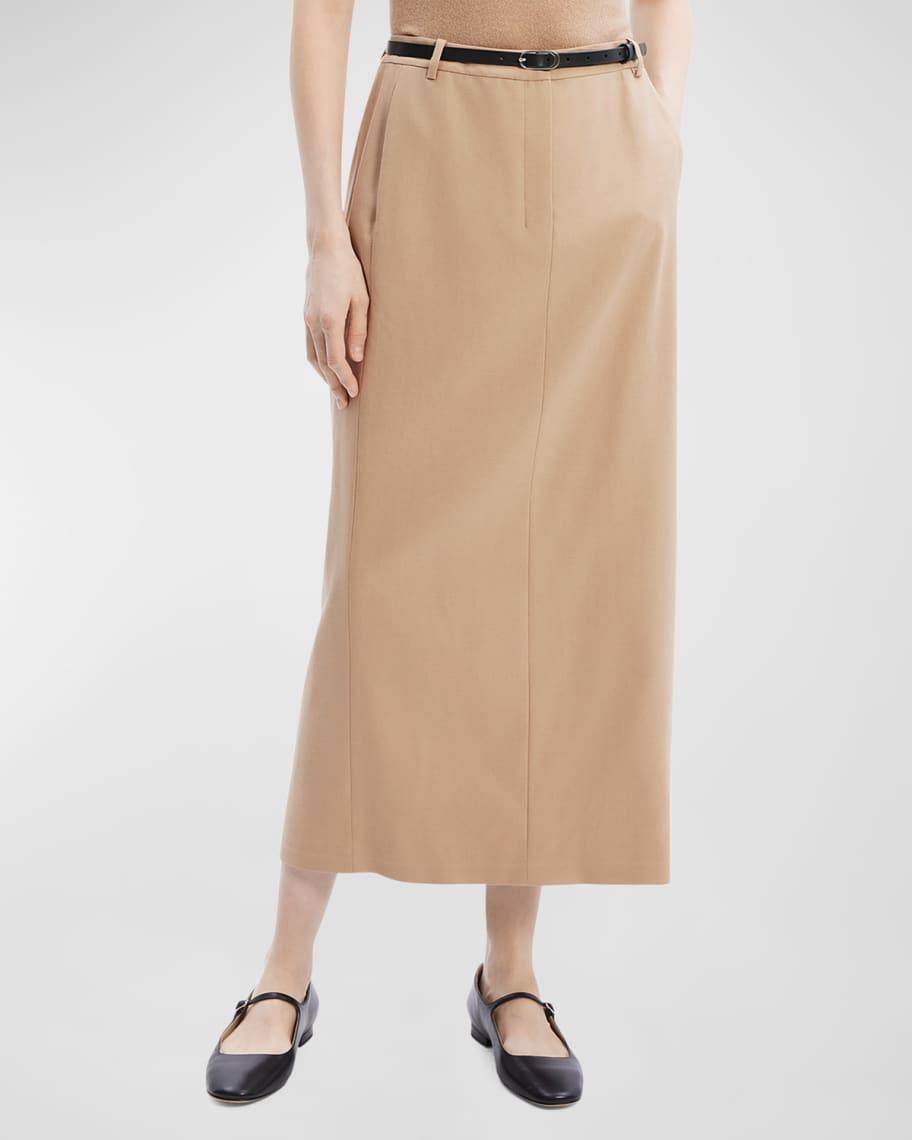 High-Waist Flannel Midi Trouser Skirt Product Image