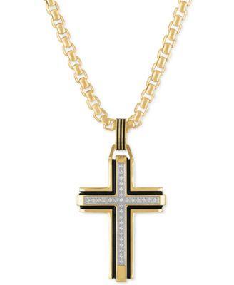 Esquire Mens Jewelry Diamond Religious Cross 22 Pendant Necklace (1/6 ct. t.w.), Created for Macys Product Image