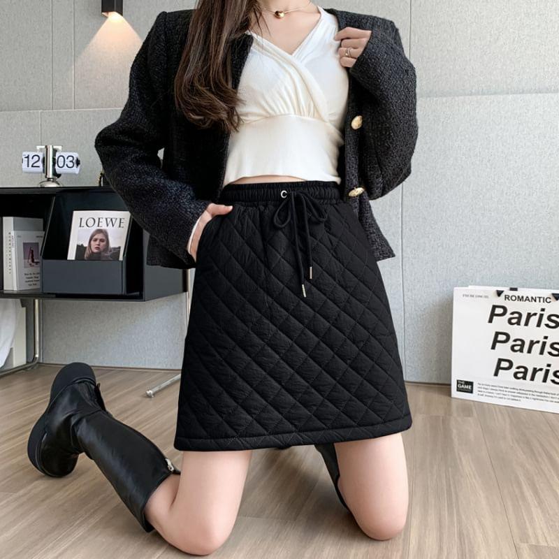 High Rise Plain Quilted A-Line Mini Skirt Product Image