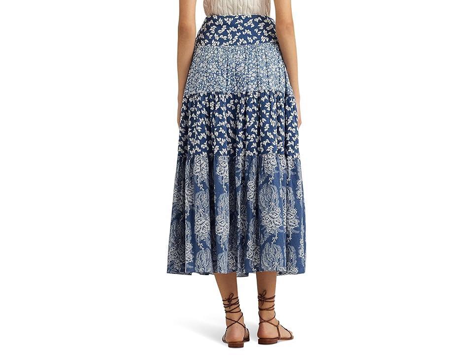 LAUREN Ralph Lauren Patchwork Floral Voile Tiered Skirt Cream) Women's Skirt Product Image