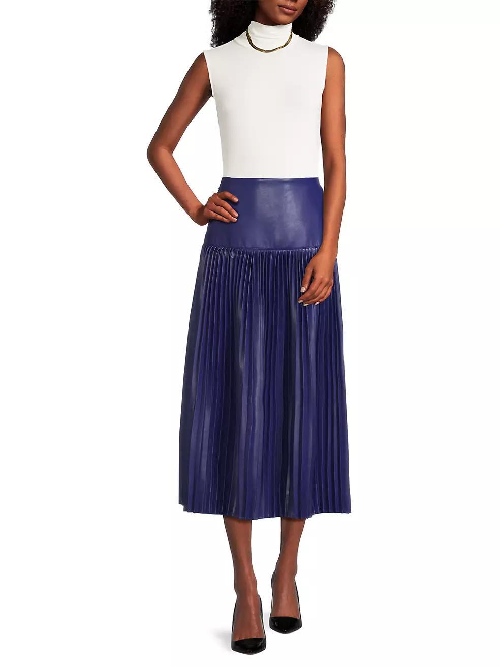 Faux-Leather Pleated Midi-Skirt Product Image