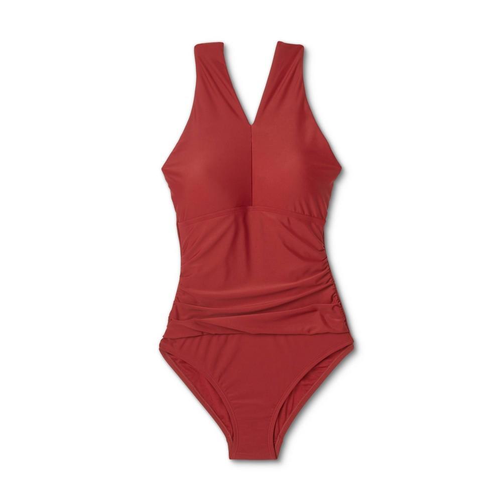 Womens Ring Crossover Ruched Full Coverage One Piece Swimsuit - Kona Sol Red Product Image