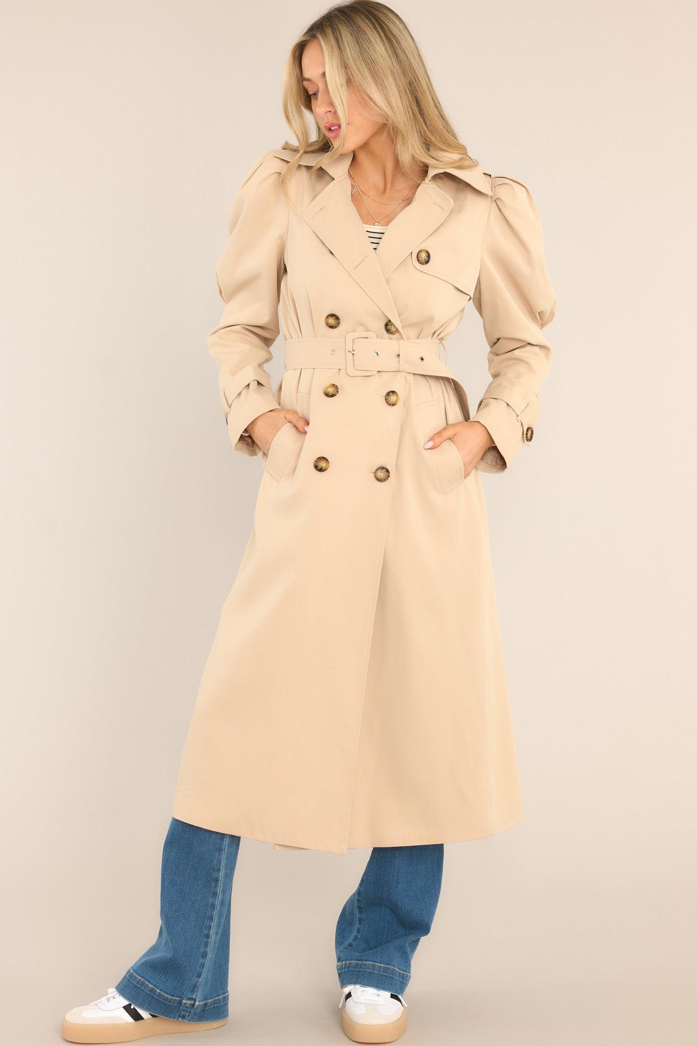 Absolutely Obsessed Tan Belted Trench Coat Product Image