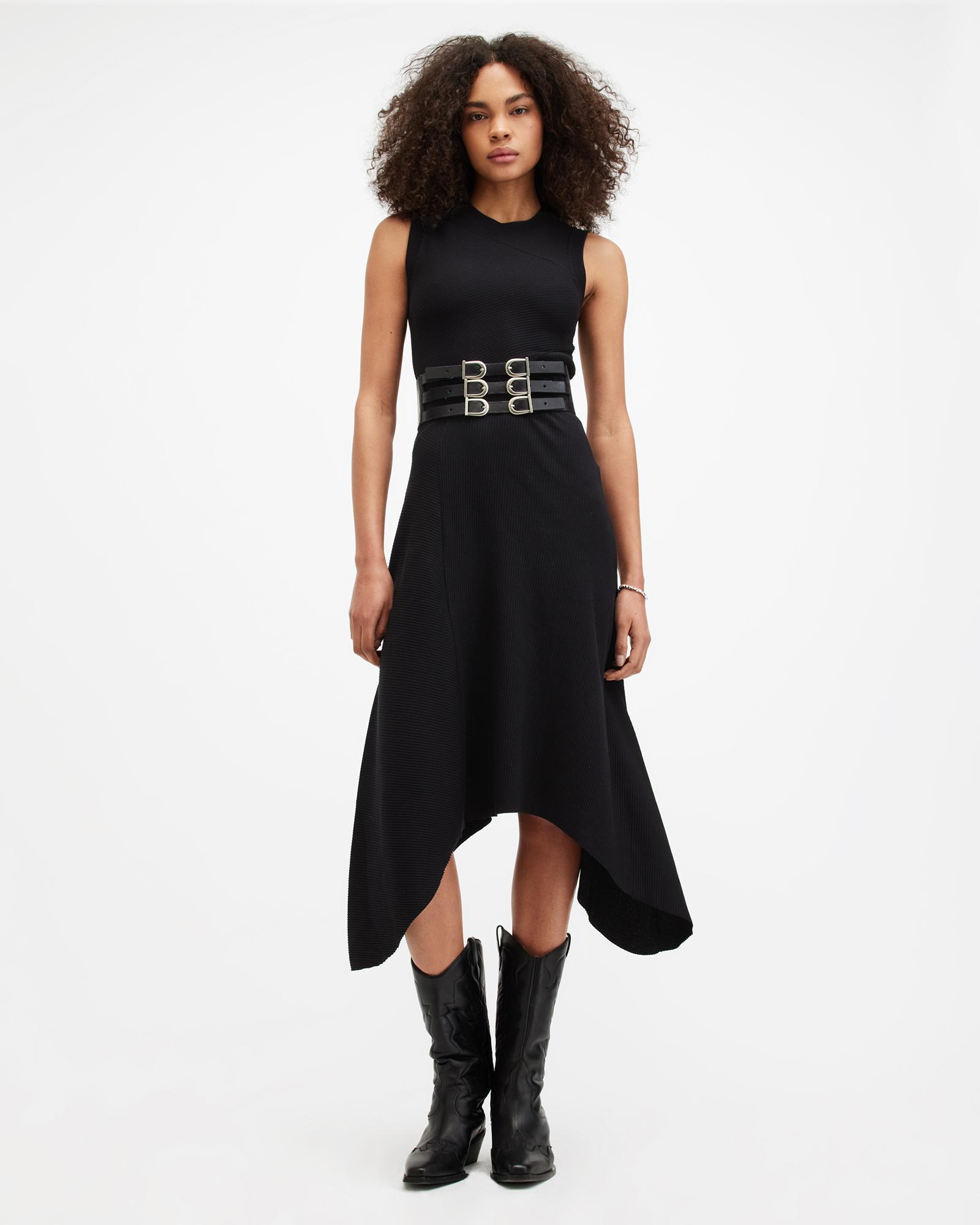 Gia Asymmetrical Ribbed Midi Dress Product Image