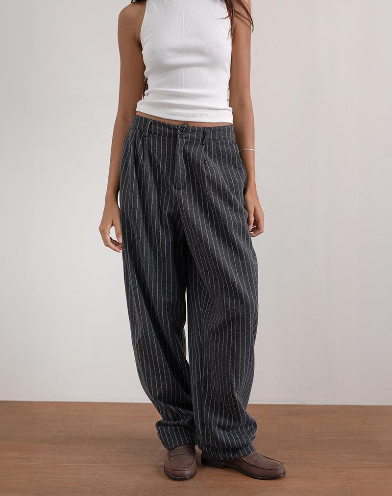 Misha Wide Leg Trouser in Pinstripe Black  Product Image