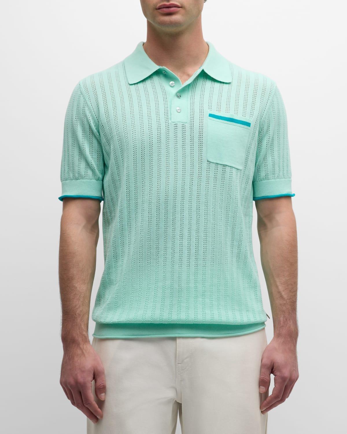 Mens Openwork Knit Polo Shirt Product Image