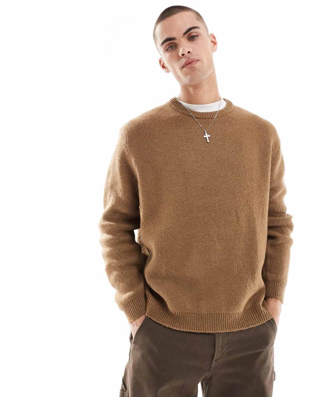 ASOS DESIGN oversized brushed knit sweater in brown product image