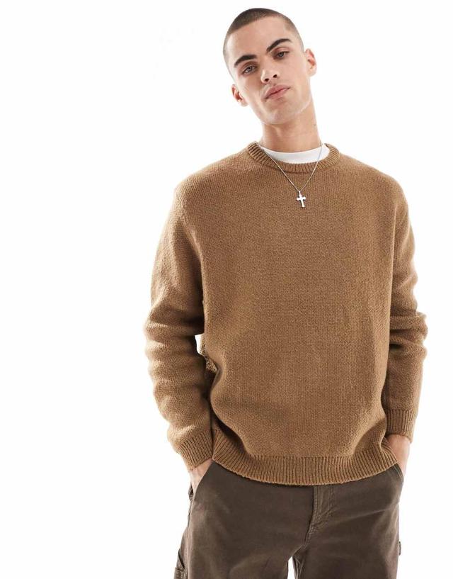 ASOS DESIGN oversized brushed knit sweater in brown Product Image