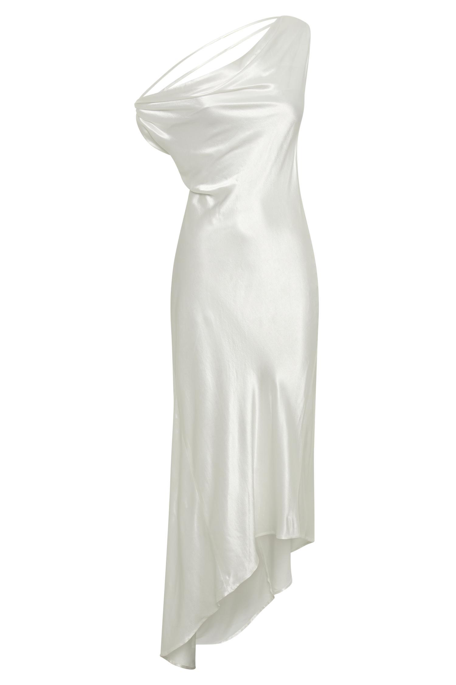 Yvette Slip Maxi Dress With Asymmetrical Hem - White Product Image