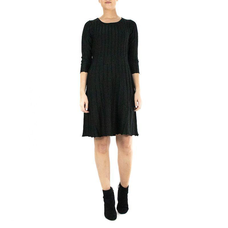 Womens Nina Leonard Ribbed Lurex Sweater Dress Grey Product Image