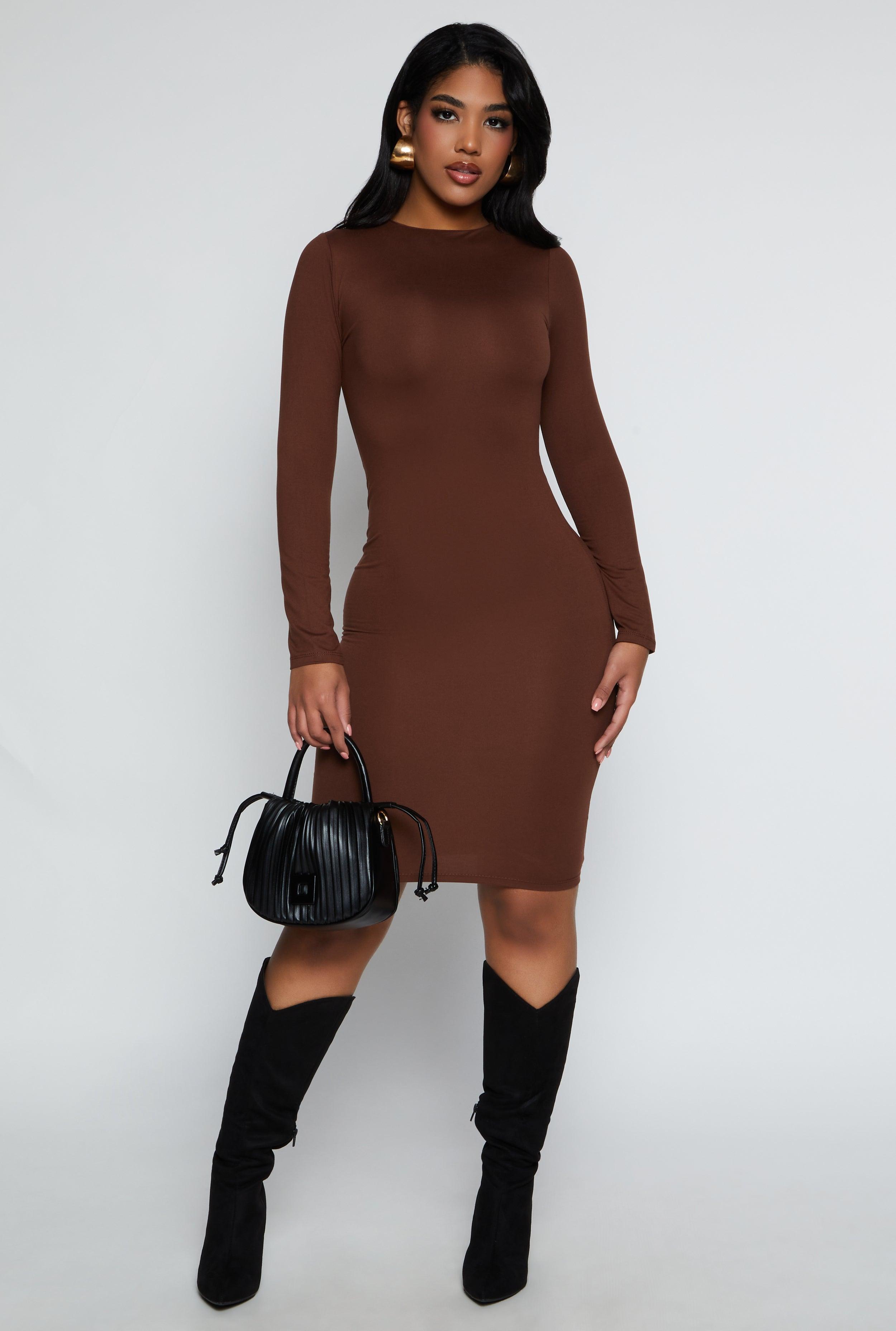 Womens High Neck Long Sleeve Midi Dress Product Image