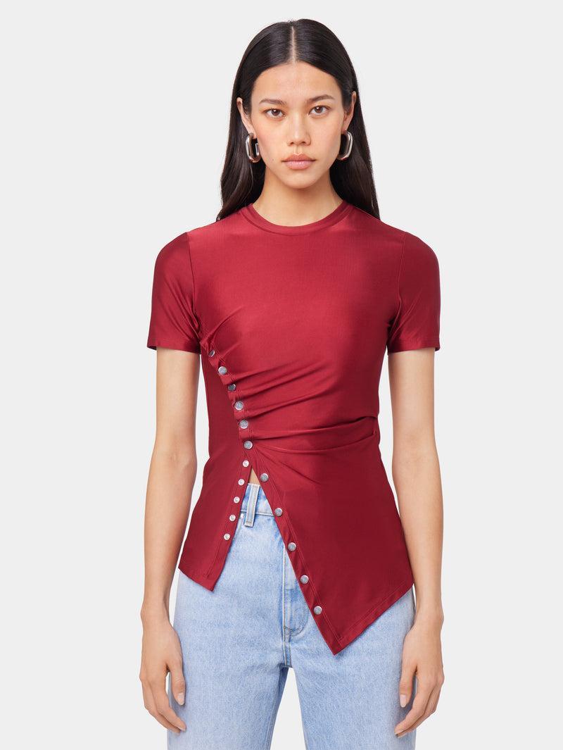 RED SHORT-SLEEVE DRAPED TOP IN JERSEY Product Image