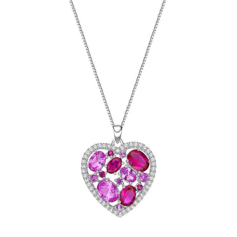 Gemminded Sterling Silver Lab-Created Ruby, Lab-Created Pink Sapphire & Lab-Created White Sapphire Pendant, Womens Product Image