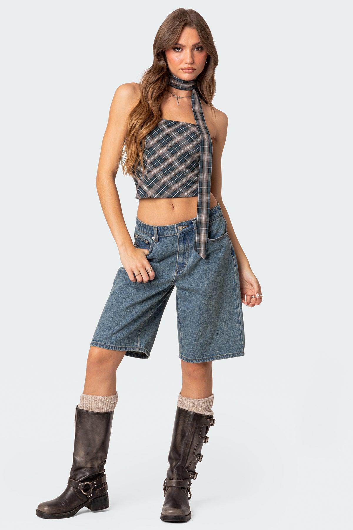 Plaid Two Piece Scarf Top Product Image