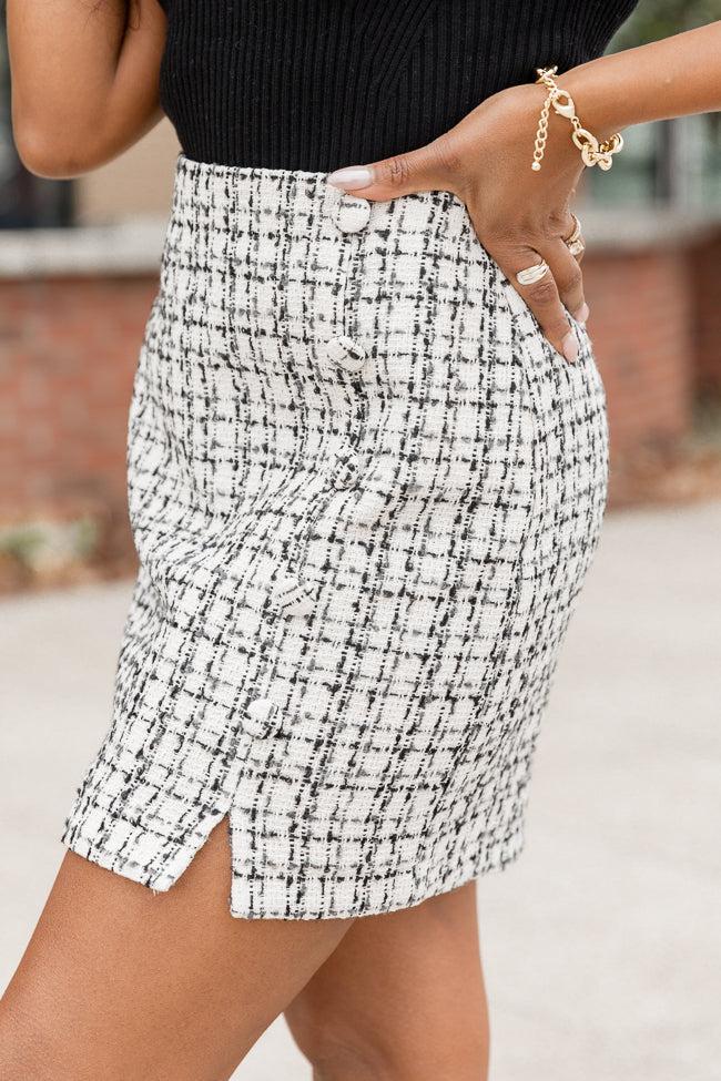 Serious Business Woman Cream and Black Plaid Tweed Mini Skirt Product Image