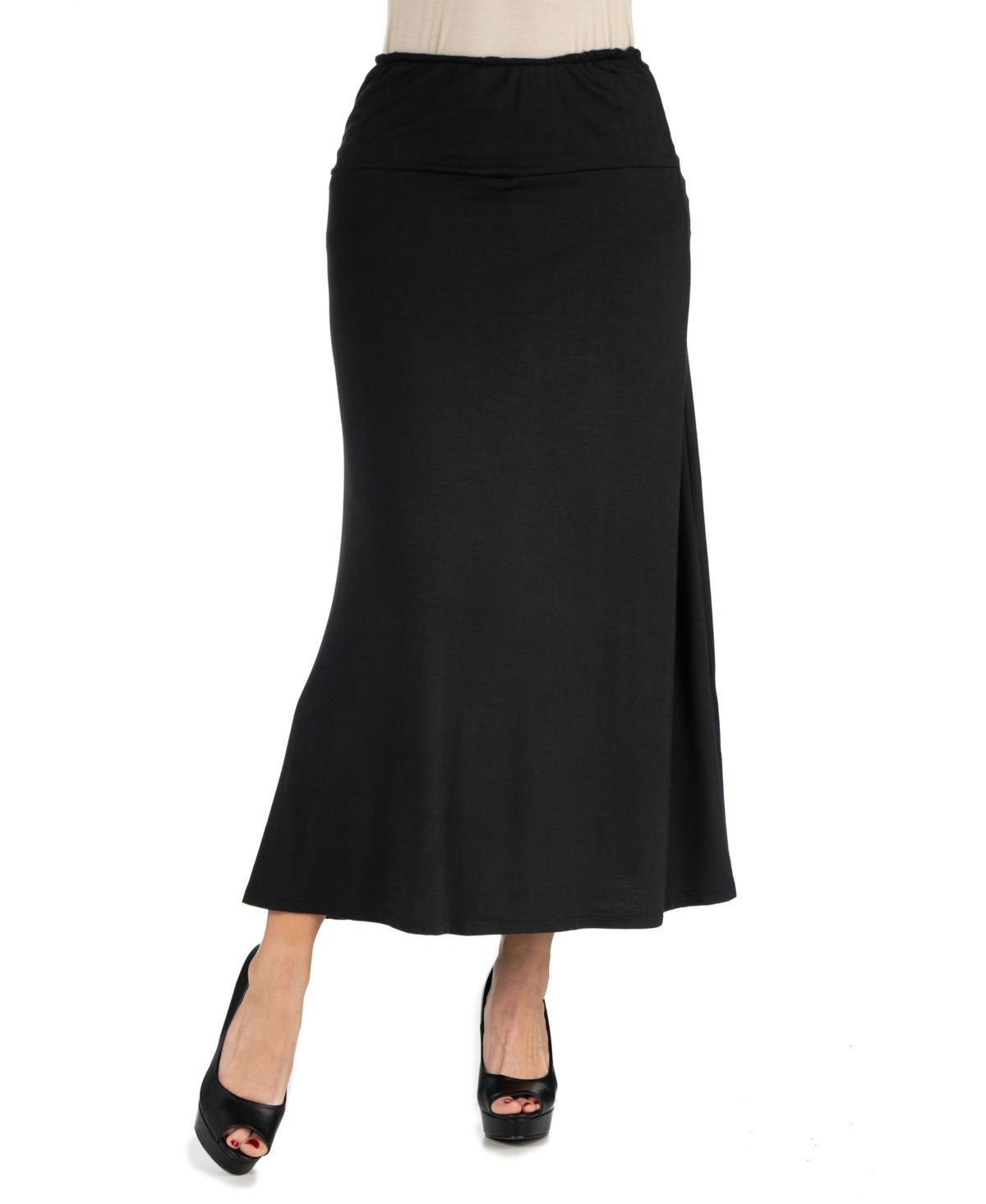 24Seven Comfort Apparel Women Elastic Waist Solid Color Maxi Skirt Product Image