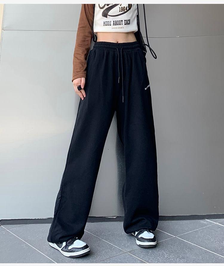 Drawstring Waist Lettering Wide Leg Sweatpants Product Image