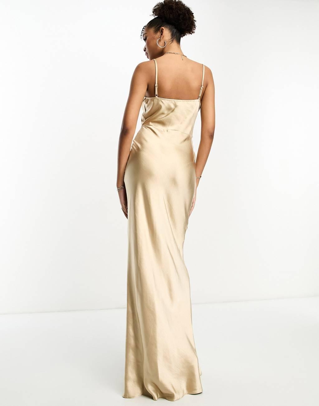 Pretty Lavish Keisha cowl neck satin maxi dress in mocha Product Image