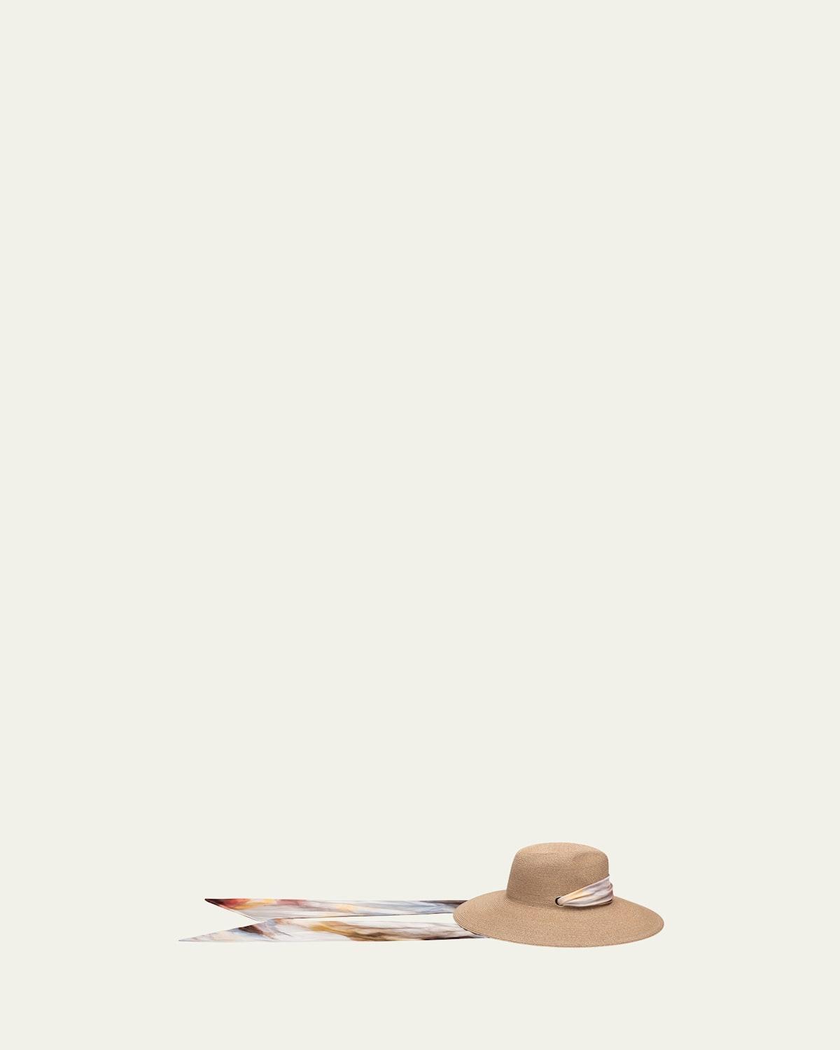 Womens Cassidy Watercolor Print-Trimmed Straw Fedora Product Image