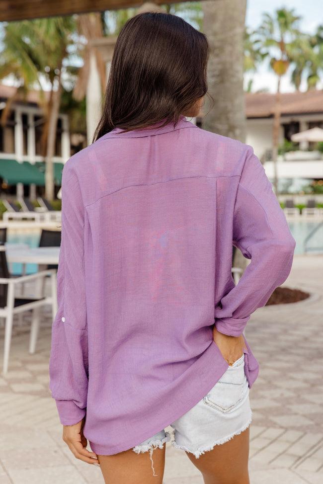 Seashore Serenade Purple Cotton Blend Button Up Top Product Image