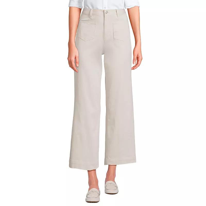 Womens Lands End High Rise Patch Pocket Chino Crop Pants Light Grey Product Image