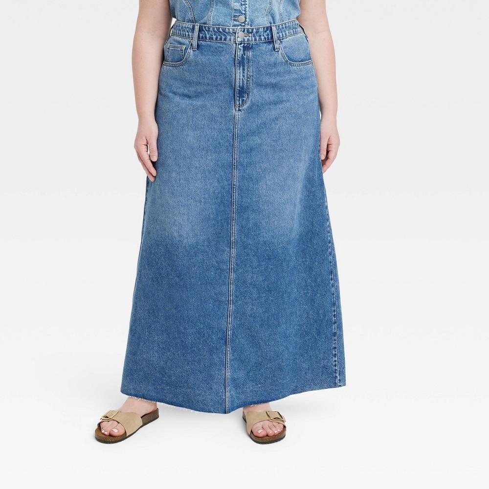 Womens High-Rise Front Slit Denim Maxi Skirt - Universal Thread Medium Wash Product Image