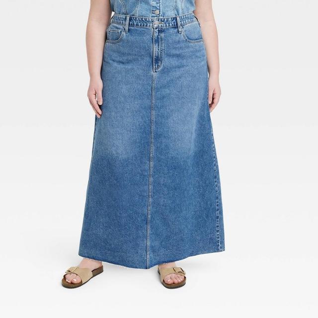 Womens High-Rise Denim Maxi Skirt - Universal Thread Medium Wash Product Image