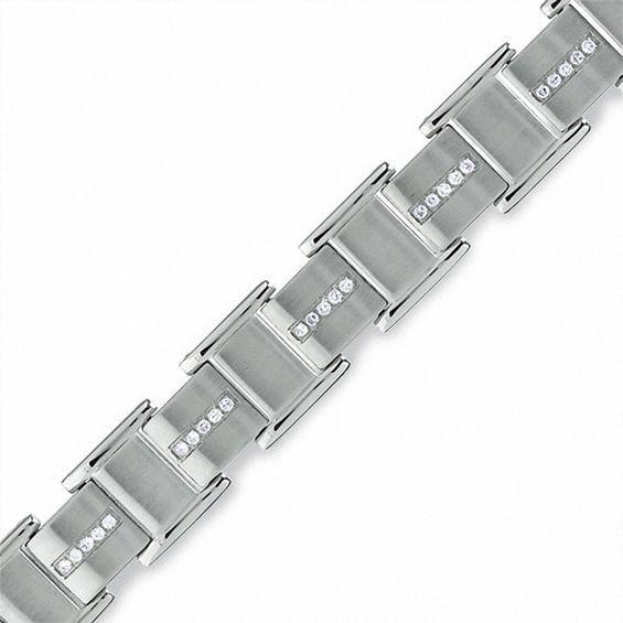 Men's 1/3 CT. T.w. Diamond Link Bracelet in Stainless Steel Product Image