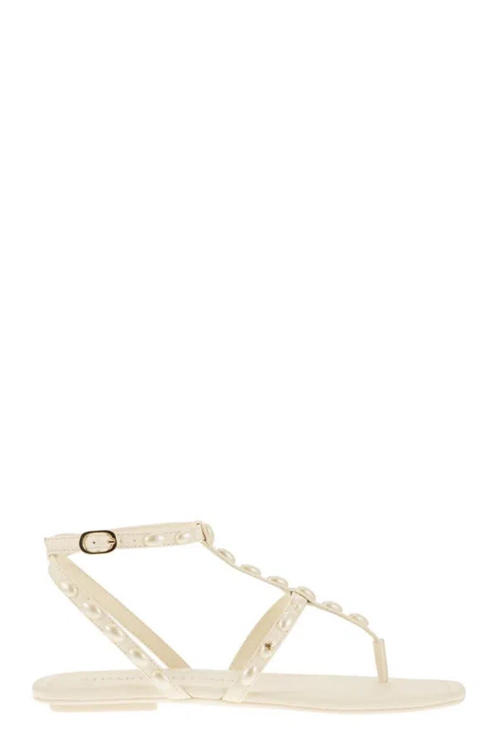 STUART WEITZMAN Embellished Pearlita Thong Sandals In White Product Image