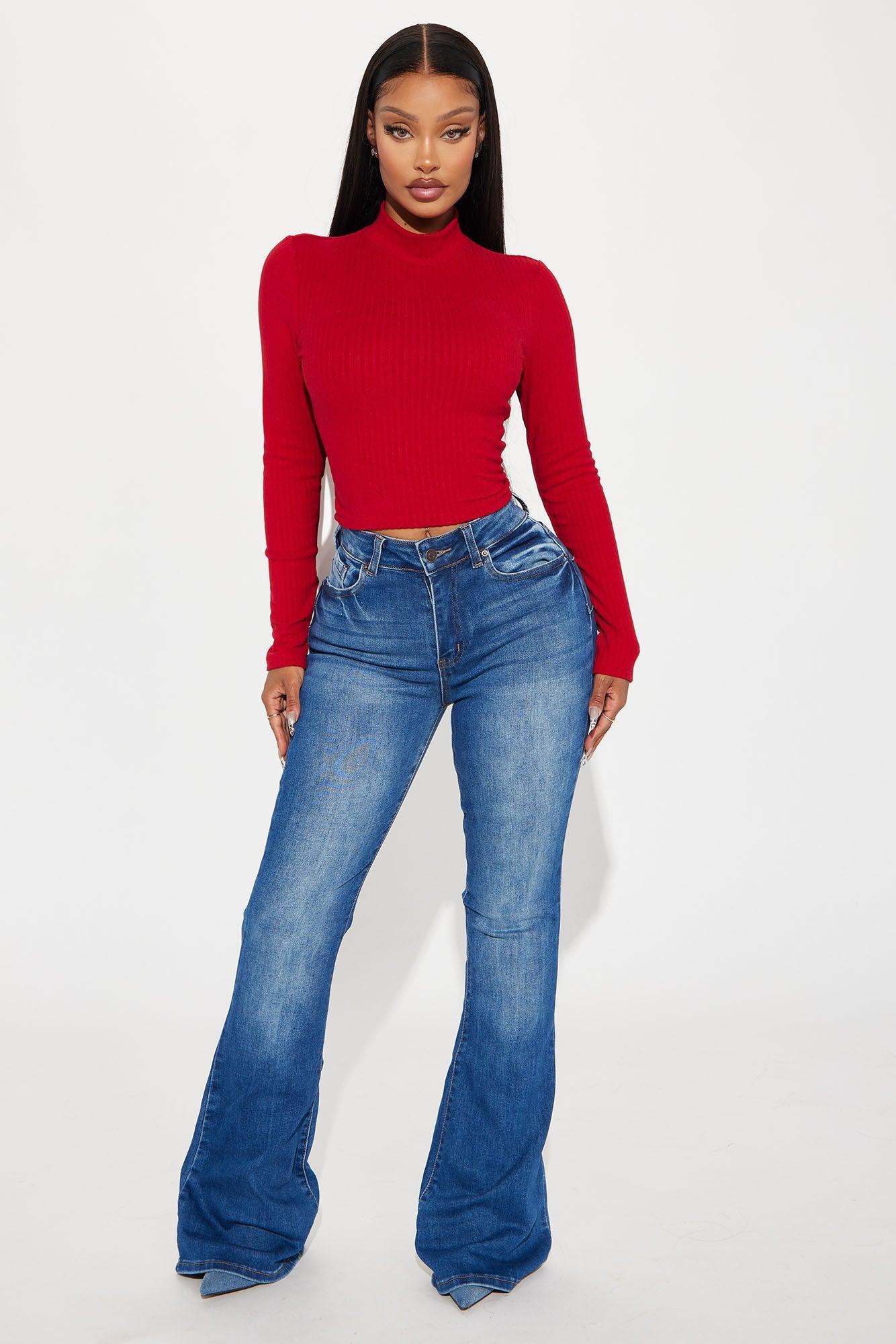 Daniella Mock Neck Long Sleeve Top - Red Product Image