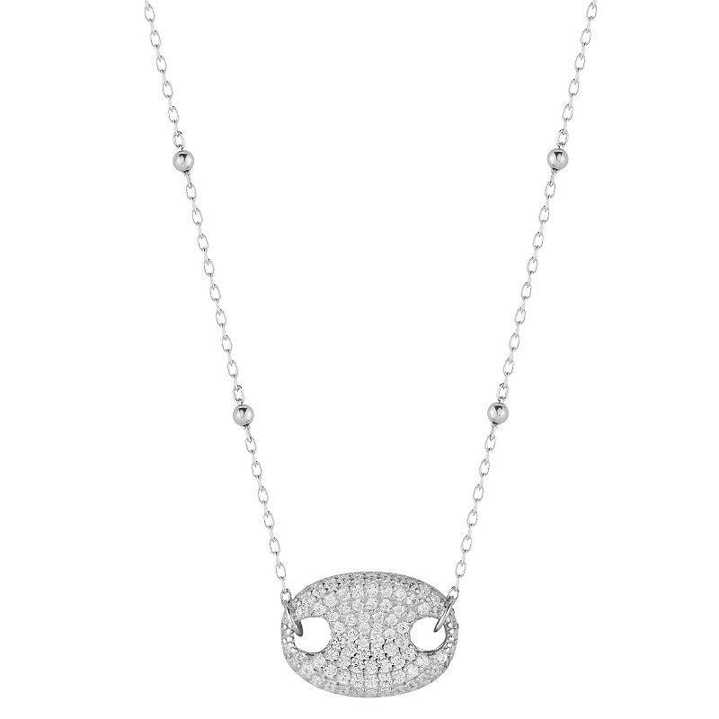 Sunkissed Sterling Sterling Silver Cubic Zirconia Pave Medallion Necklace, Womens Silver Tone Product Image