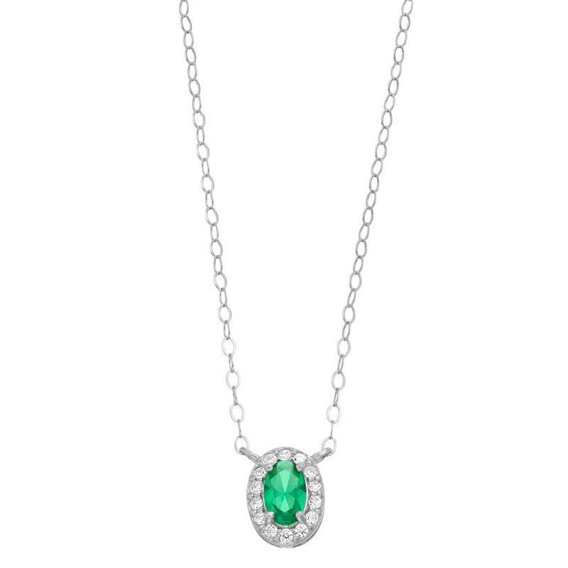 Aleure Precioso Sterling Silver Lab-Created Gemstone & Cubic Zirconia Teardrop Halo Necklace, Womens Sterling Silver Green Product Image