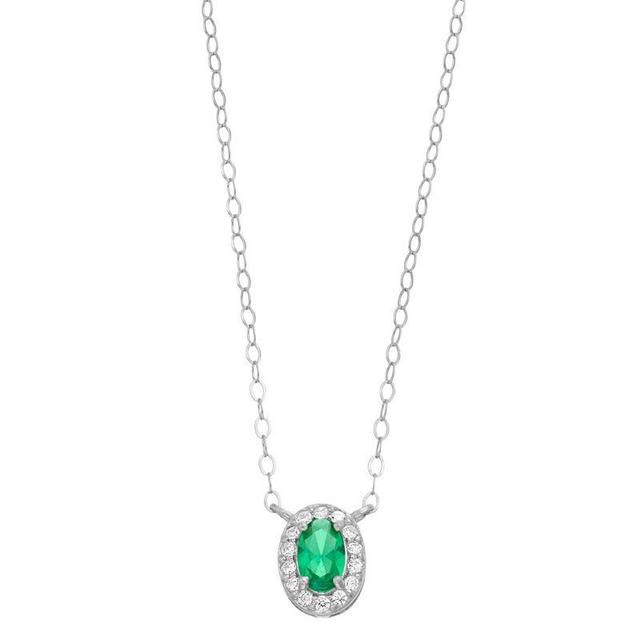 Aleure Precioso Sterling Silver Lab-Created Gemstone & Cubic Zirconia Teardrop Halo Necklace, Womens Sterling Silver Green Product Image