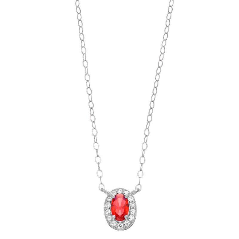 Aleure Precioso Sterling Silver Lab-Created Gemstone & Cubic Zirconia Teardrop Halo Necklace, Womens Red Product Image