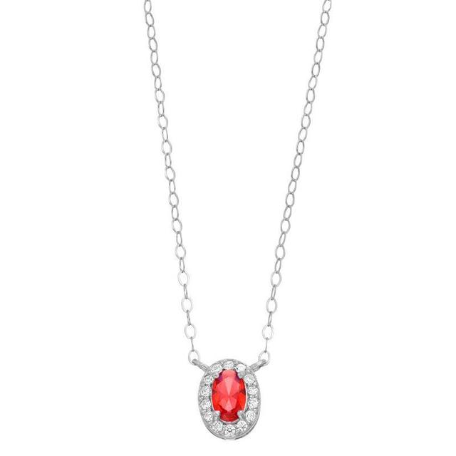 Aleure Precioso Sterling Silver Lab-Created Gemstone & Cubic Zirconia Teardrop Halo Necklace, Womens Red Product Image