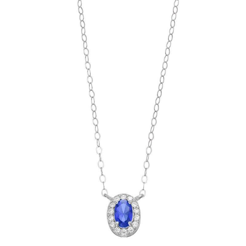 Aleure Precioso Sterling Silver Lab-Created Gemstone & Cubic Zirconia Teardrop Halo Necklace, Womens Blue Product Image