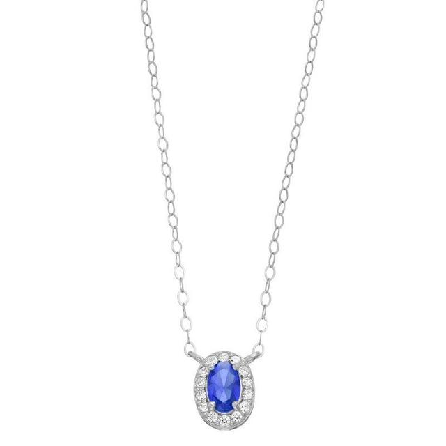 Aleure Precioso Sterling Silver Lab-Created Gemstone & Cubic Zirconia Teardrop Halo Necklace, Womens Blue Product Image