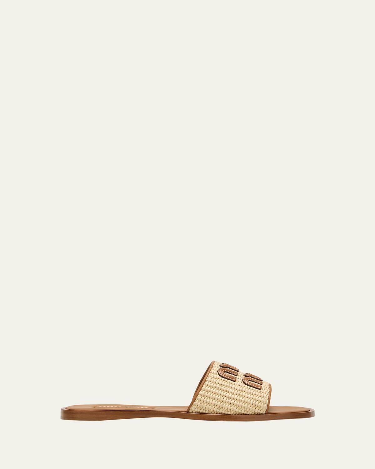 Raffia Logo Flat Slide Sandals Product Image