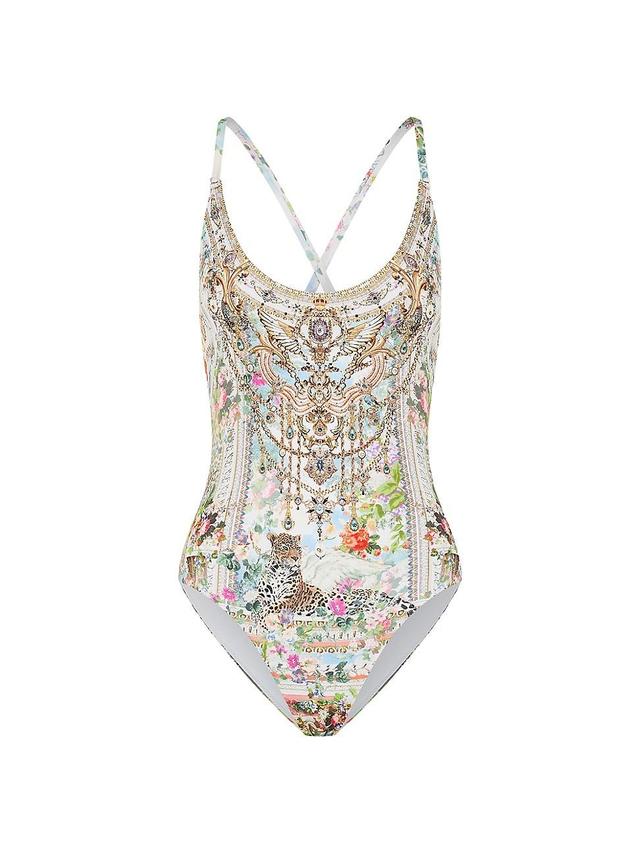 Womens Floral Scoopneck One-Piece Swimsuit Product Image