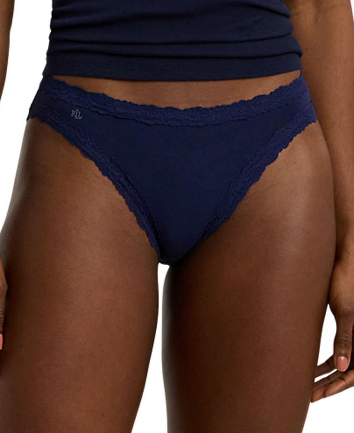 Lauren Ralph Lauren Womens Cotton & Lace Jersey Bikini Brief Underwear 4L0076 Product Image