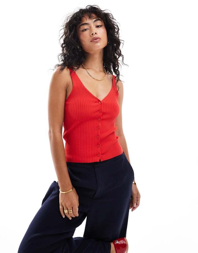 Mango button through tank top in red Product Image