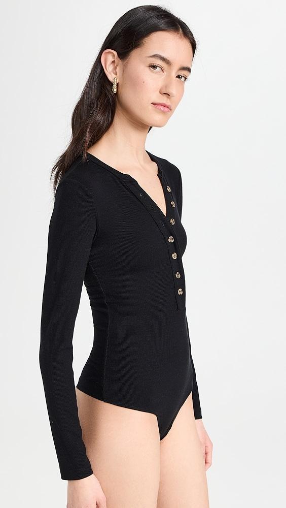 Ambitionist Button Up Ribbed Henley Thong Bodysuit | Shopbop Product Image