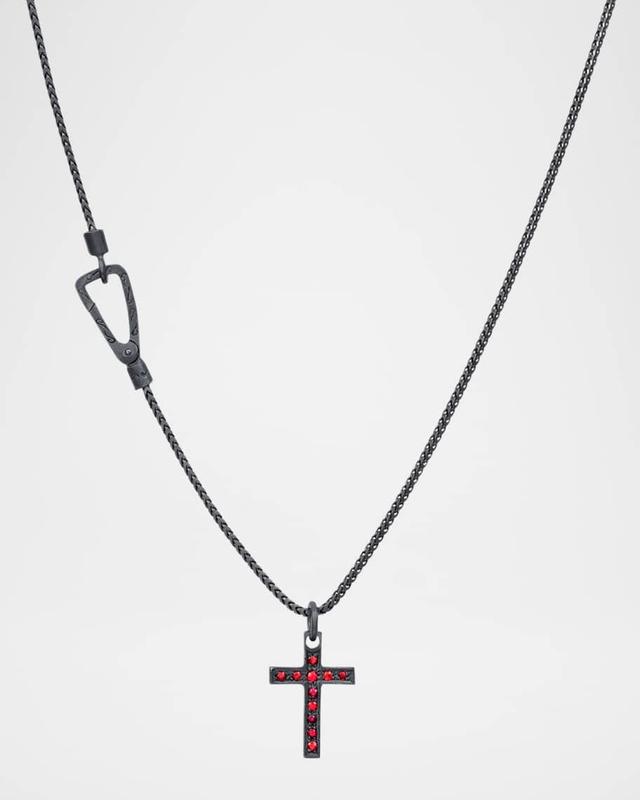 Men's The Cross Oxidized Sterling Silver Red Sapphire Pendant Necklace Product Image