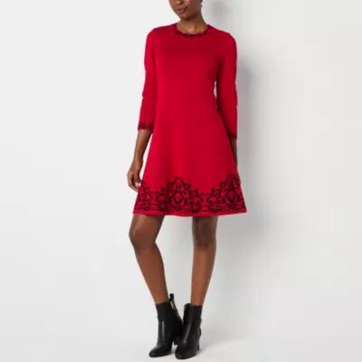 Jessica Howard Womens 3/4 Sleeve Scroll Sweater Dress Product Image