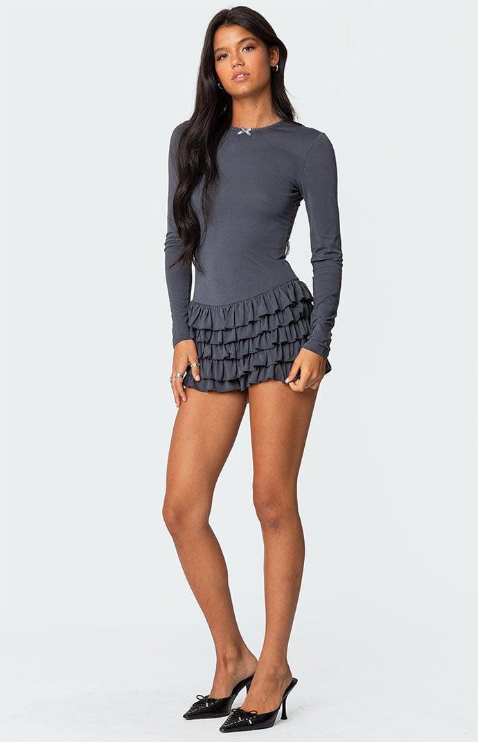 Edikted Women's Lucile Long Sleeved Ruffle Romper Product Image