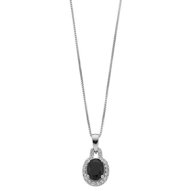 Gemminded Sterling Silver Onyx & White Topaz Oval Halo Pendant, Womens Product Image