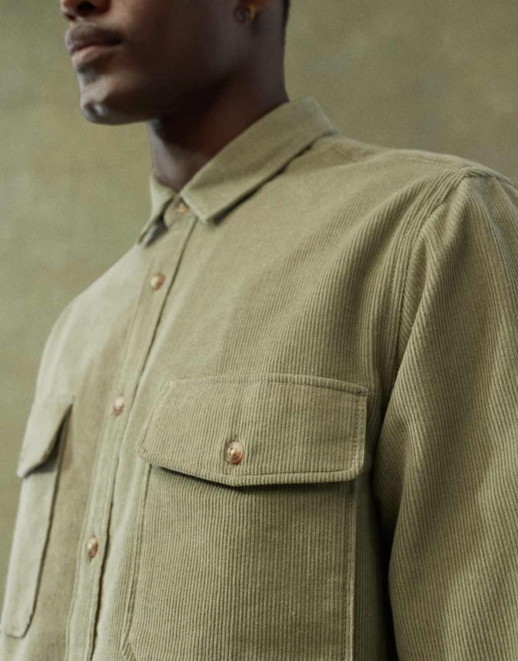 ASOS DESIGN cord overshirt in khaki Product Image