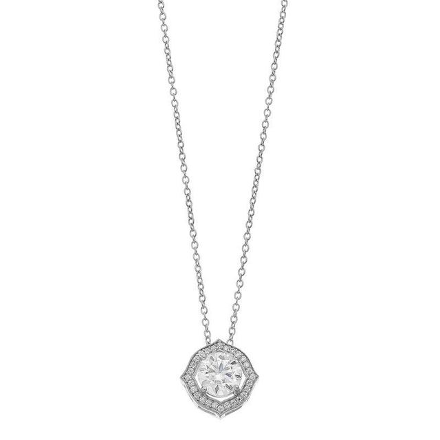 Stella Valentino Sterling Silver Lab Created Moissanite Round Halo Vintage Style Pendant Necklace, Womens Product Image